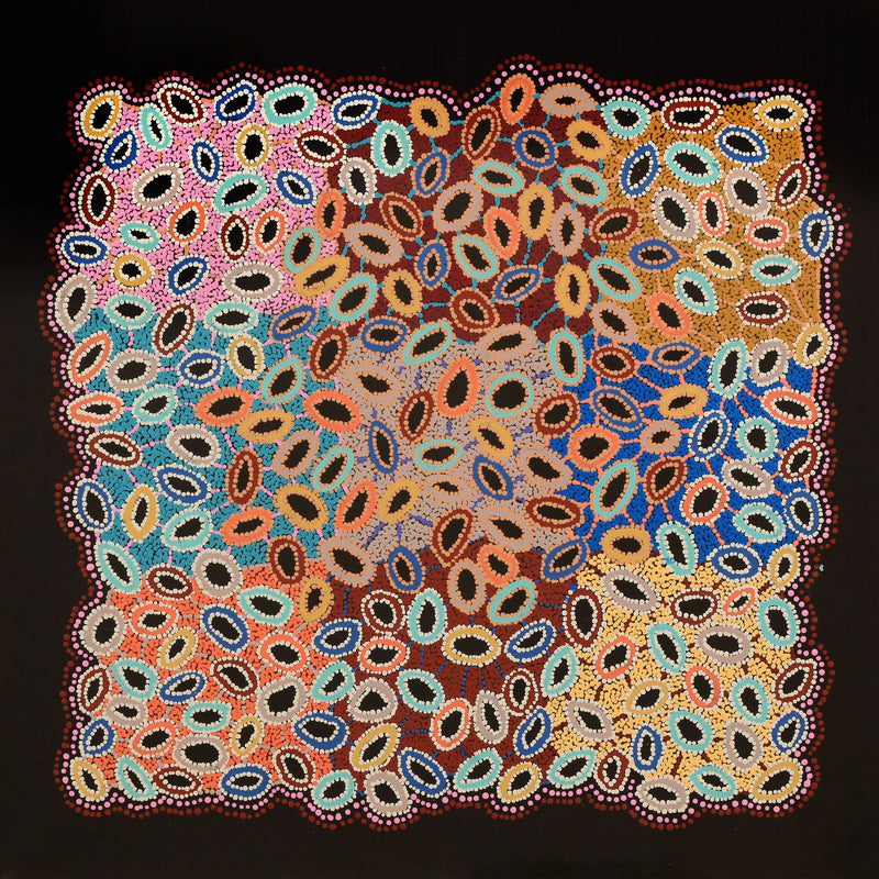 Aboriginal Artwork by Priscilla Nangala Robertson, Ngapa Jukurrpa (Water Dreaming) - Puyurru, 91x91cm