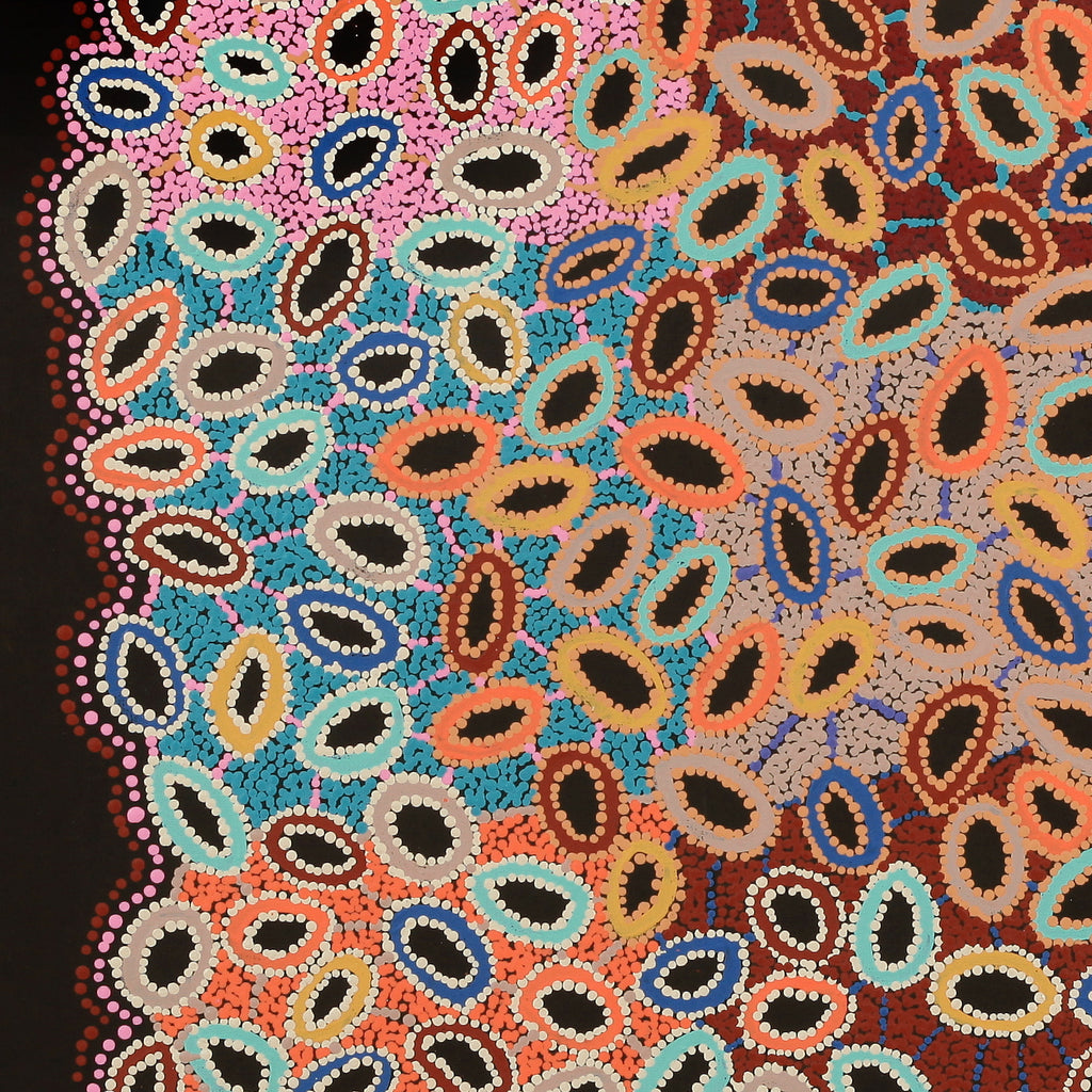 Aboriginal Artwork by Priscilla Nangala Robertson, Ngapa Jukurrpa (Water Dreaming) - Puyurru, 91x91cm