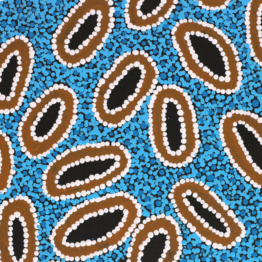 Aboriginal Artwork by Priscilla Nangala Robertson, Ngapa Jukurrpa (Water Dreaming) - Puyurru, 122x107cm