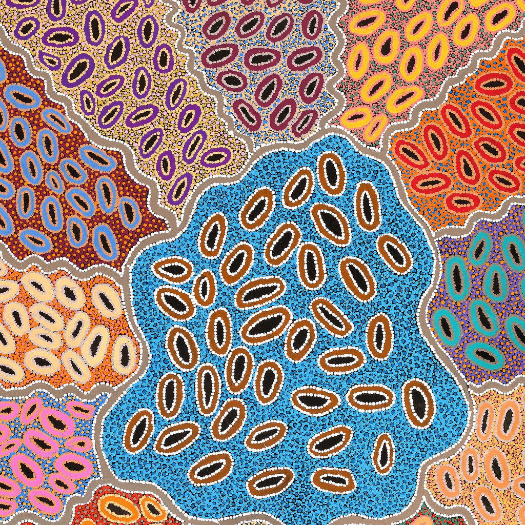 Aboriginal Artwork by Priscilla Nangala Robertson, Ngapa Jukurrpa (Water Dreaming) - Puyurru, 122x107cm