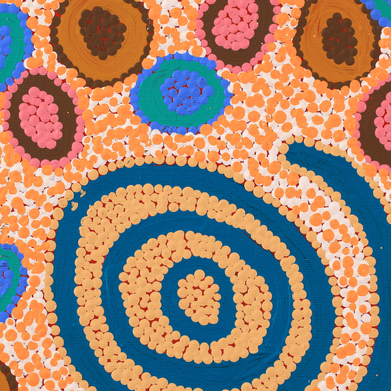 Aboriginal Artwork by Priscilla Nangala Robertson, Ngapa Jukurrpa (Water Dreaming) - Puyurru, 30x30cm