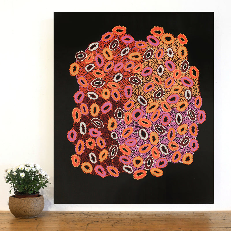 Aboriginal Artwork by Priscilla Nangala Robertson, Ngapa Jukurrpa (Water Dreaming) - Puyurru, 91x76cm