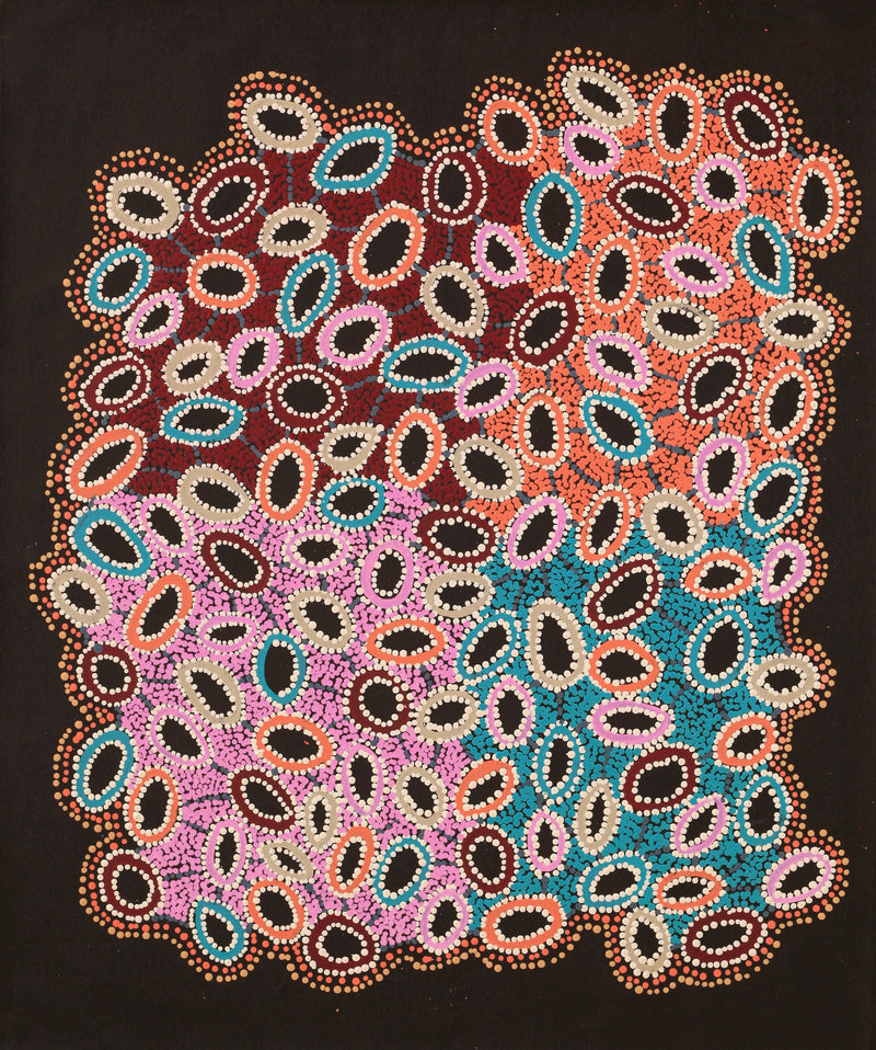Aboriginal Artwork by Priscilla Nangala Robertson, Ngapa Jukurrpa (Water Dreaming) - Puyurru, 91x76cm
