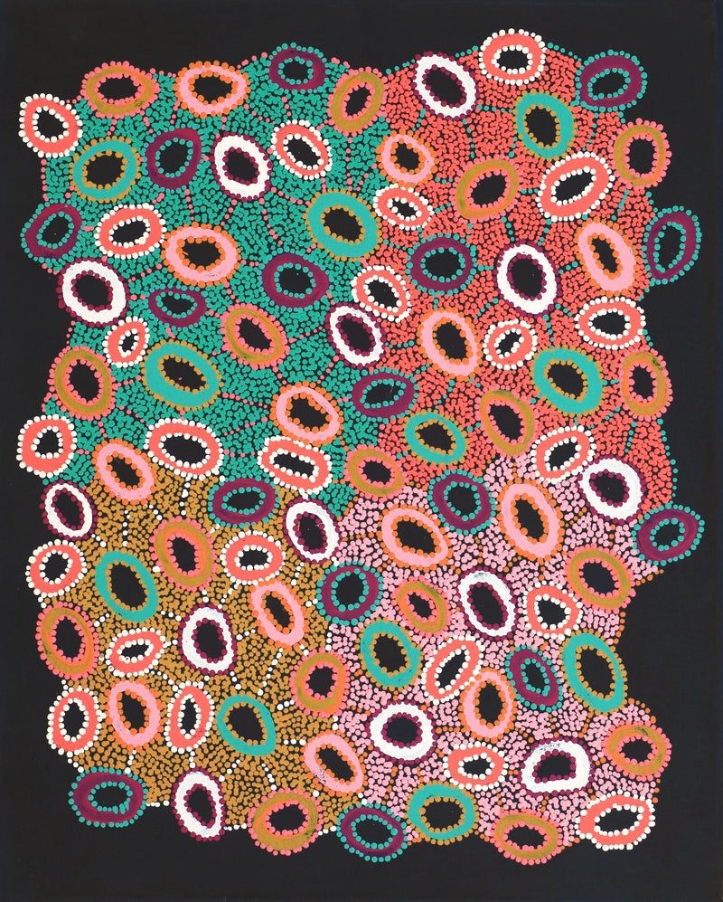 Aboriginal Artwork by Priscilla Nangala Robertson, Ngapa Jukurrpa (Water Dreaming) - Puyurru, 76x61cm
