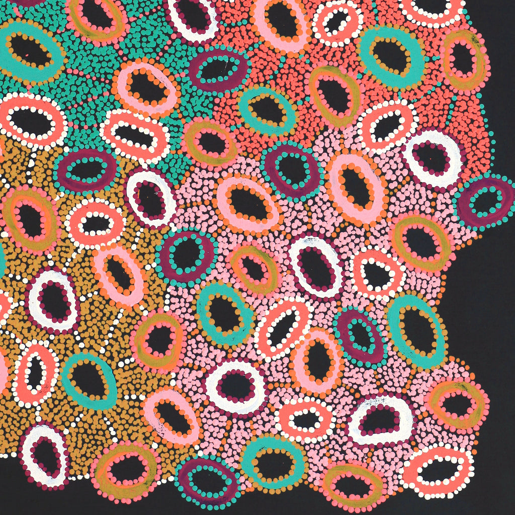 Aboriginal Artwork by Priscilla Nangala Robertson, Ngapa Jukurrpa (Water Dreaming) - Puyurru, 76x61cm