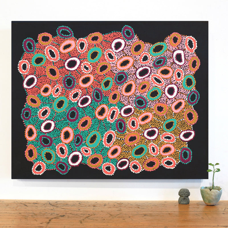 Aboriginal Artwork by Priscilla Nangala Robertson, Ngapa Jukurrpa (Water Dreaming) - Puyurru, 76x61cm