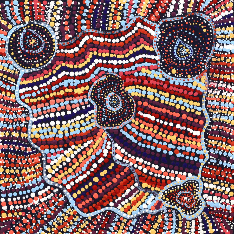Aboriginal Artwork by Priscilla Nangala Robertson, Ngapa Jukurrpa (Water Dreaming) - Puyurru, 30x30cm