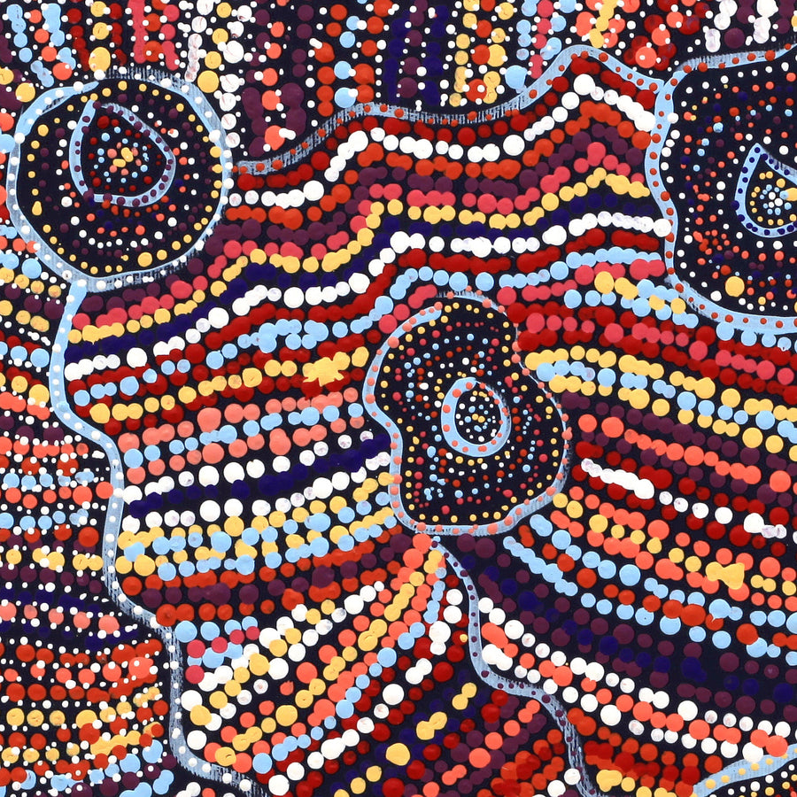 Aboriginal Artwork by Priscilla Nangala Robertson, Ngapa Jukurrpa (Water Dreaming) - Puyurru, 30x30cm
