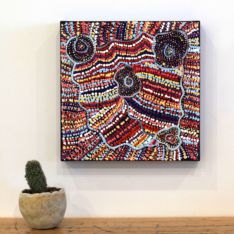Aboriginal Artwork by Priscilla Nangala Robertson, Ngapa Jukurrpa (Water Dreaming) - Puyurru, 30x30cm