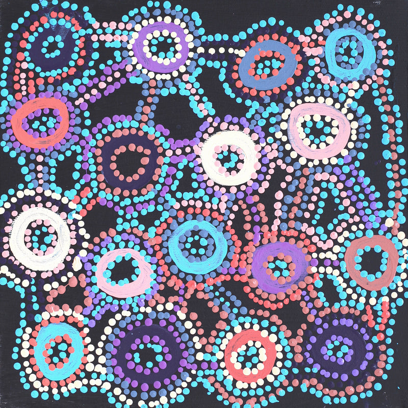 Aboriginal Artwork by Priscilla Nangala Robertson, Ngapa Jukurrpa (Water Dreaming) - Puyurru, 30x30cm