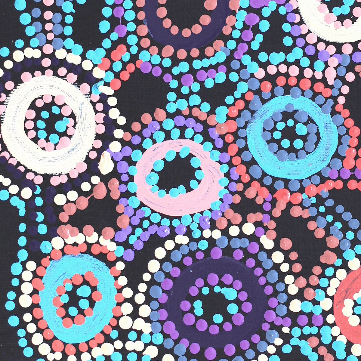 Aboriginal Artwork by Priscilla Nangala Robertson, Ngapa Jukurrpa (Water Dreaming) - Puyurru, 30x30cm