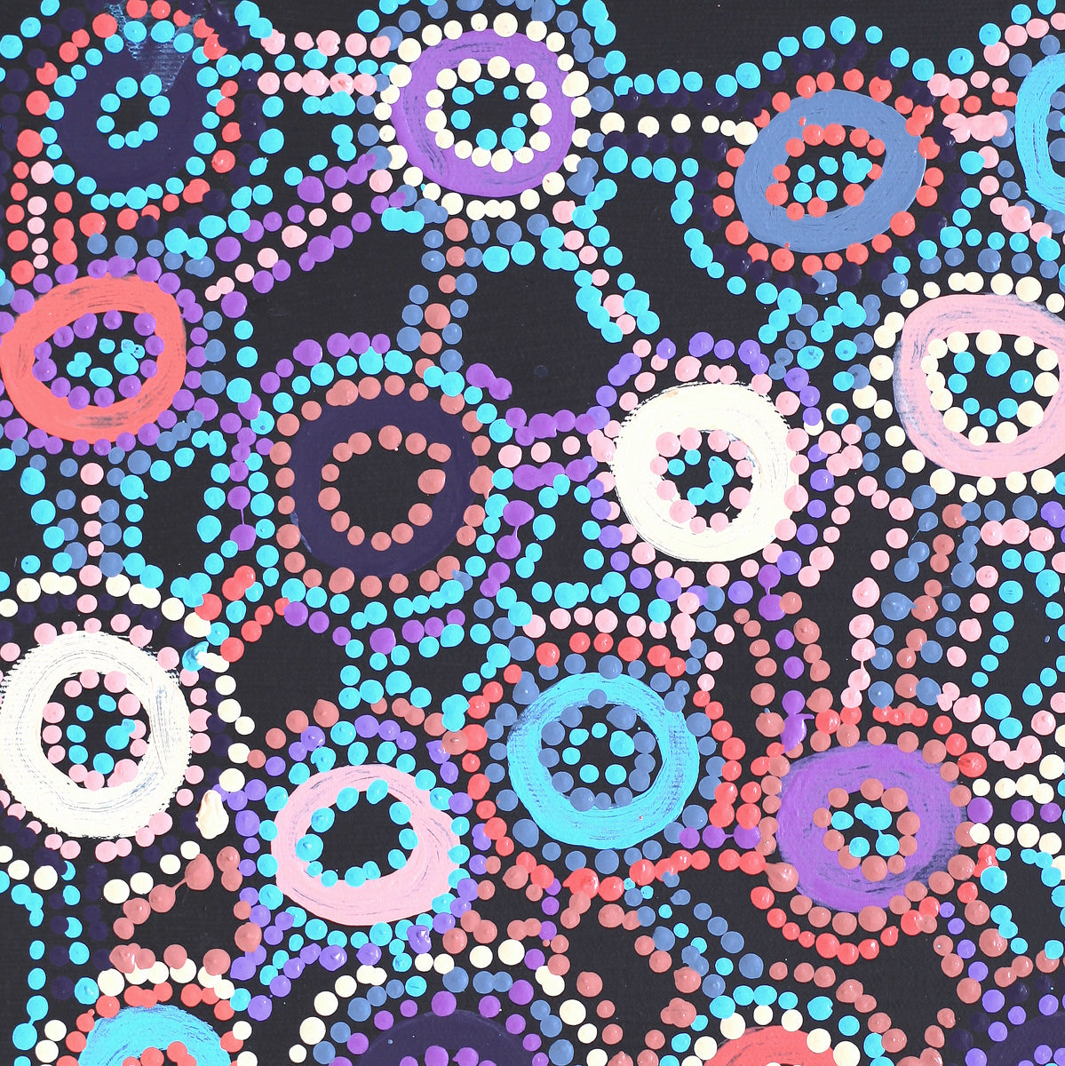 Aboriginal Artwork by Priscilla Nangala Robertson, Ngapa Jukurrpa (Water Dreaming) - Puyurru, 30x30cm
