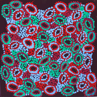 Aboriginal Artwork by Priscilla Nangala Robertson, Ngapa Jukurrpa (Water Dreaming) - Puyurru, 30x30cm