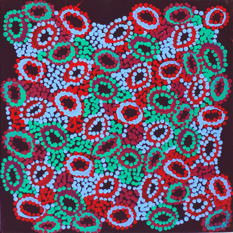 Aboriginal Artwork by Priscilla Nangala Robertson, Ngapa Jukurrpa (Water Dreaming) - Puyurru, 30x30cm