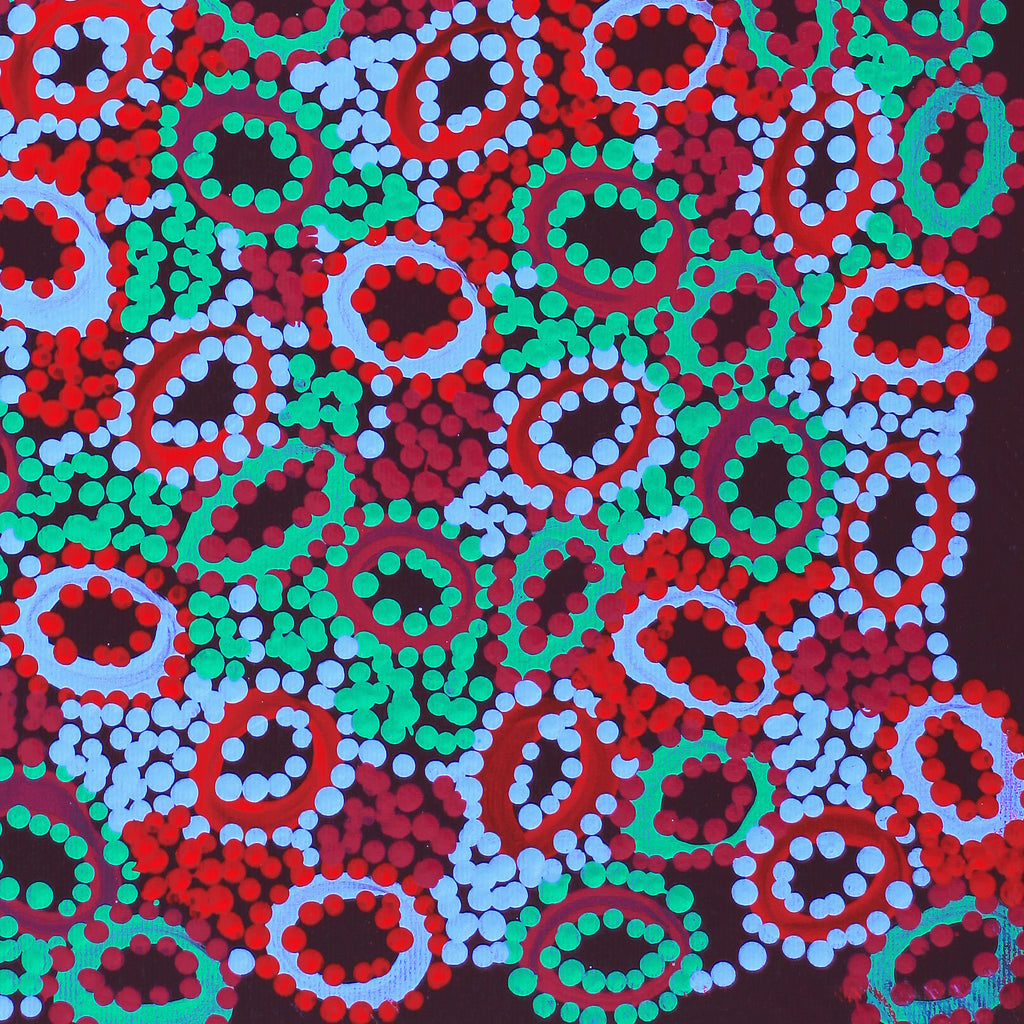 Aboriginal Artwork by Priscilla Nangala Robertson, Ngapa Jukurrpa (Water Dreaming) - Puyurru, 30x30cm
