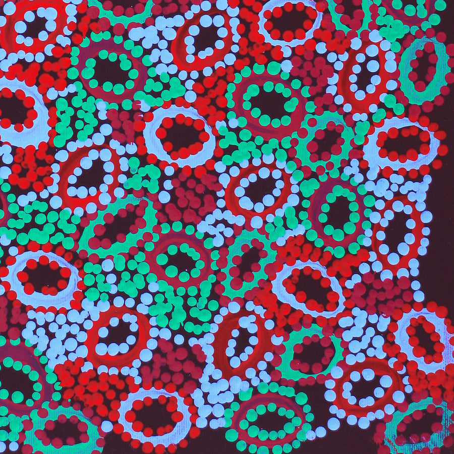 Aboriginal Artwork by Priscilla Nangala Robertson, Ngapa Jukurrpa (Water Dreaming) - Puyurru, 30x30cm