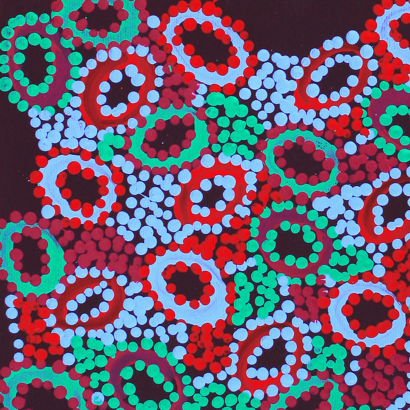 Aboriginal Artwork by Priscilla Nangala Robertson, Ngapa Jukurrpa (Water Dreaming) - Puyurru, 30x30cm