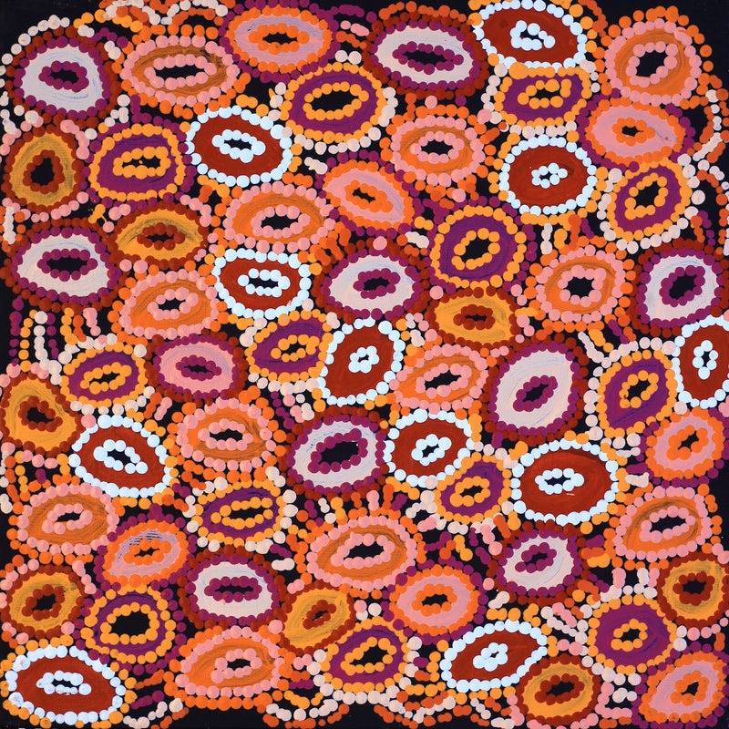 Aboriginal Artwork by Priscilla Nangala Robertson, Ngapa Jukurrpa (Water Dreaming) - Puyurru, 30x30cm
