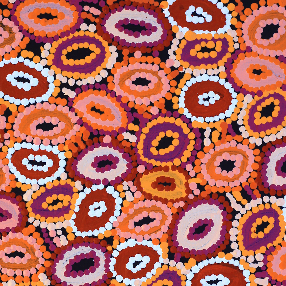 Aboriginal Artwork by Priscilla Nangala Robertson, Ngapa Jukurrpa (Water Dreaming) - Puyurru, 30x30cm