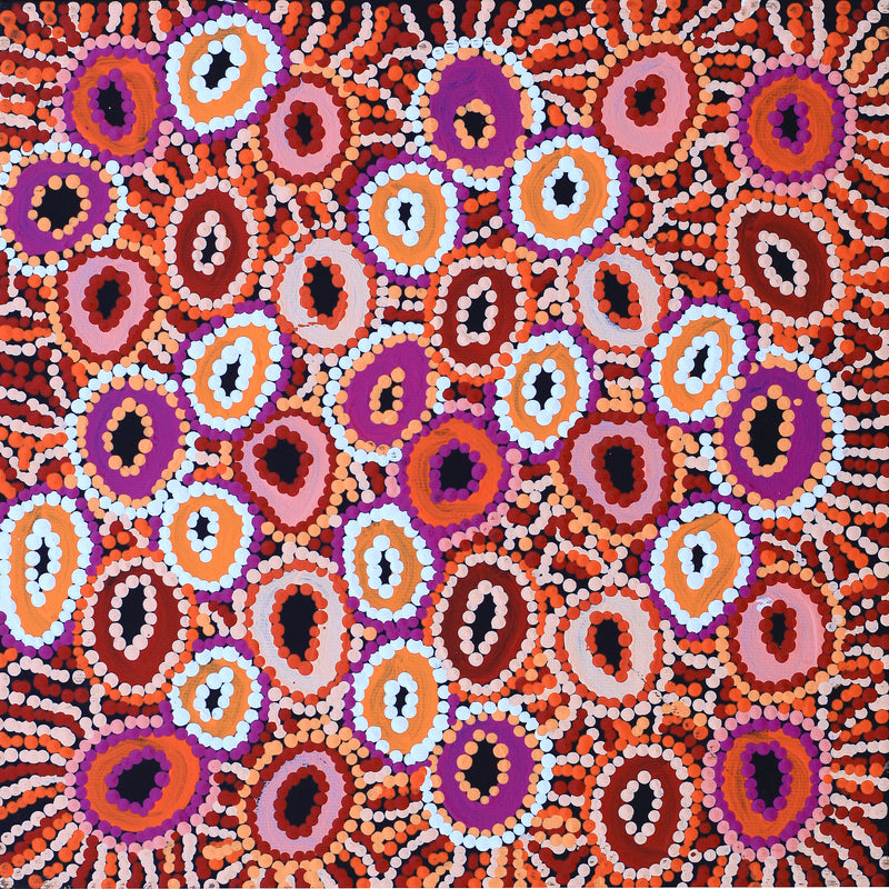 Aboriginal Artwork by Priscilla Nangala Robertson, Ngapa Jukurrpa (Water Dreaming) - Puyurru, 30x30cm