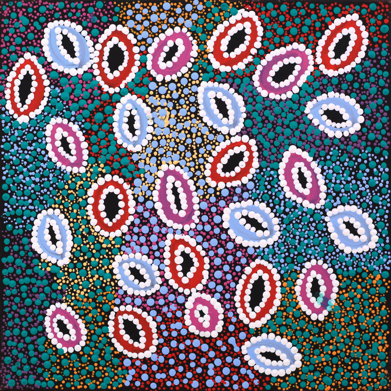 Aboriginal Artwork by Priscilla Nangala Robertson, Ngapa Jukurrpa (Water Dreaming) - Puyurru, 30x30cm