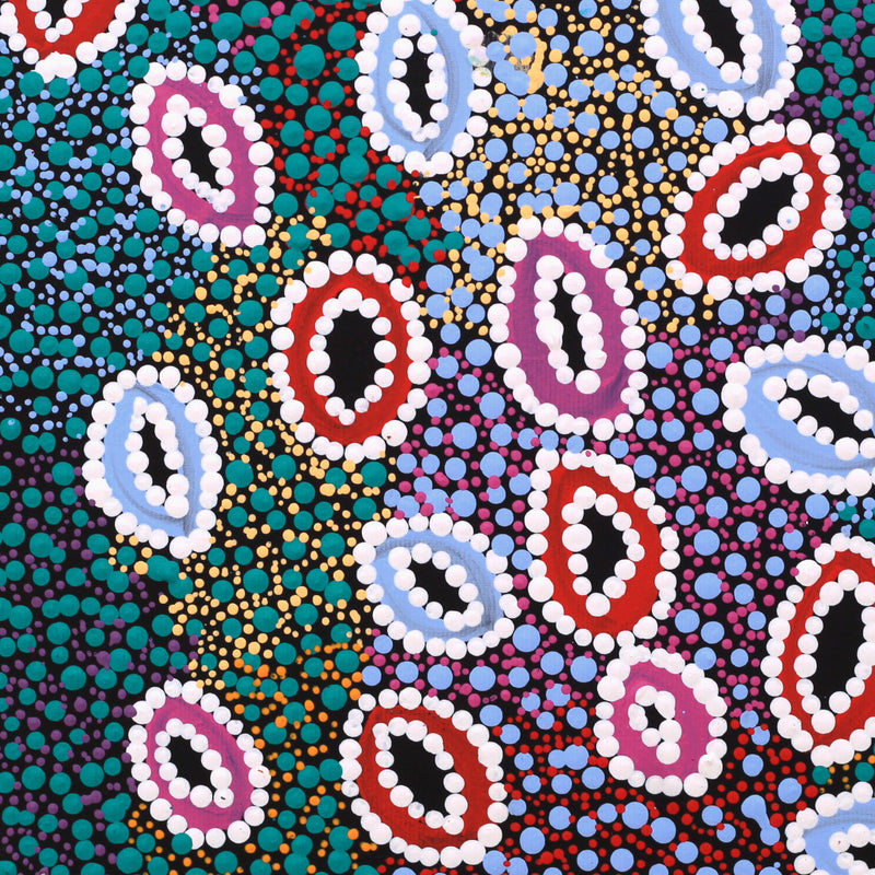 Aboriginal Artwork by Priscilla Nangala Robertson, Ngapa Jukurrpa (Water Dreaming) - Puyurru, 30x30cm