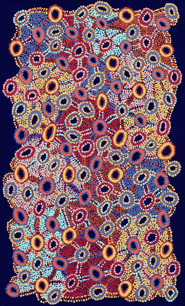 Aboriginal Artwork by Priscilla Nangala Robertson, Ngapa Jukurrpa (Water Dreaming) - Puyurru, 76x46cm