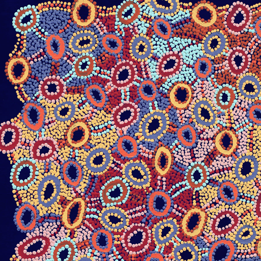 Aboriginal Artwork by Priscilla Nangala Robertson, Ngapa Jukurrpa (Water Dreaming) - Puyurru, 76x46cm