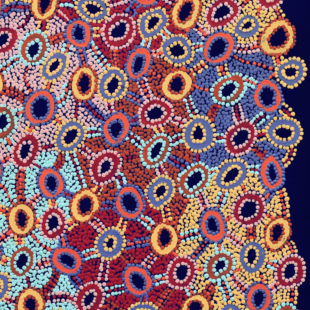 Aboriginal Artwork by Priscilla Nangala Robertson, Ngapa Jukurrpa (Water Dreaming) - Puyurru, 76x46cm