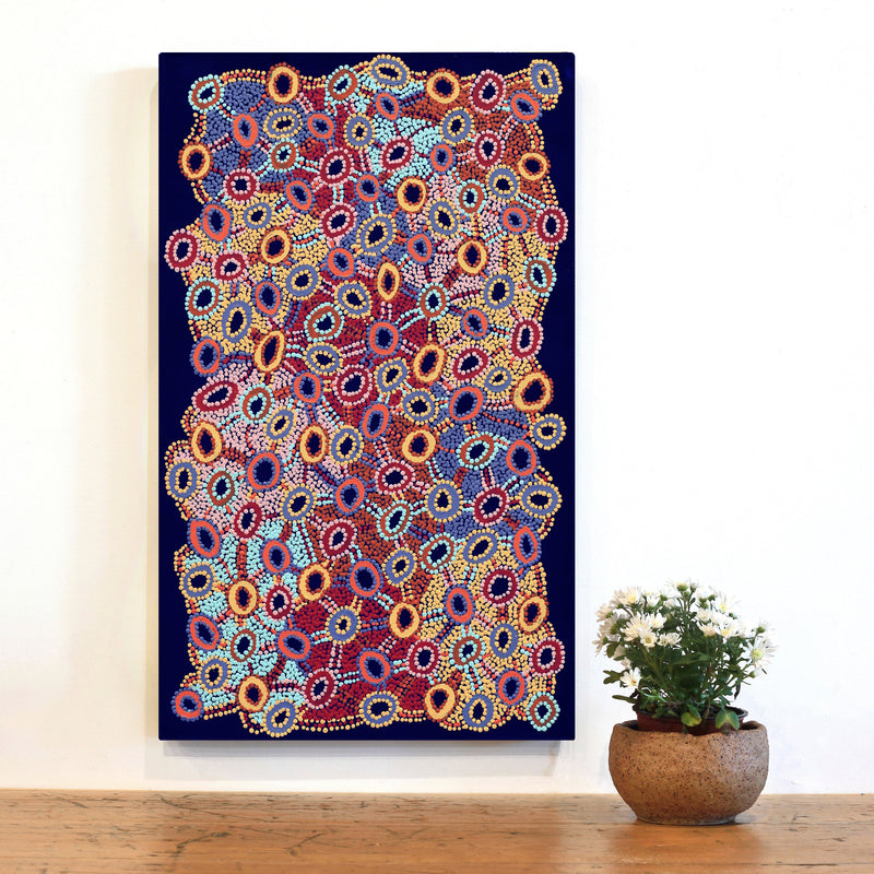 Aboriginal Artwork by Priscilla Nangala Robertson, Ngapa Jukurrpa (Water Dreaming) - Puyurru, 76x46cm