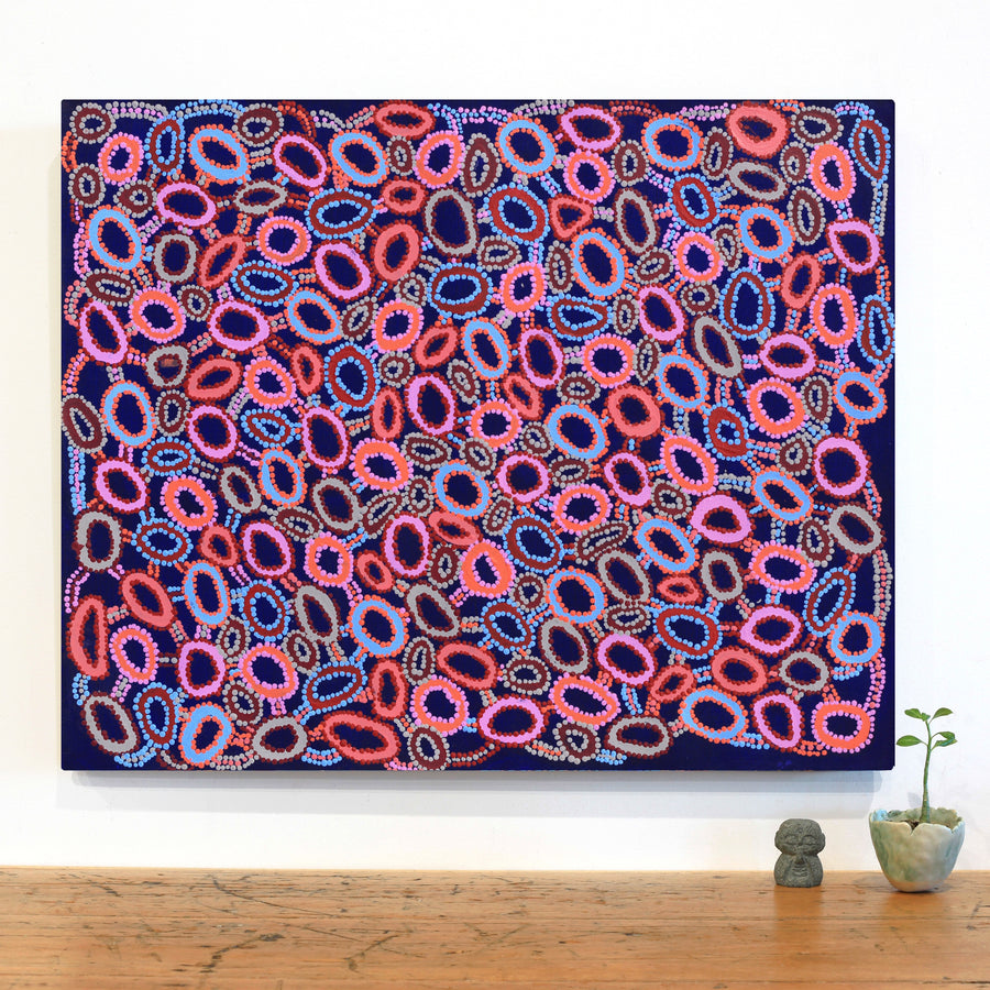 Aboriginal Artwork by Priscilla Nangala Robertson, Ngapa Jukurrpa (Water Dreaming) - Puyurru, 76x61cm