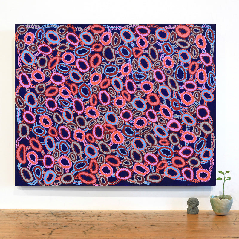 Aboriginal Artwork by Priscilla Nangala Robertson, Ngapa Jukurrpa (Water Dreaming) - Puyurru, 76x61cm