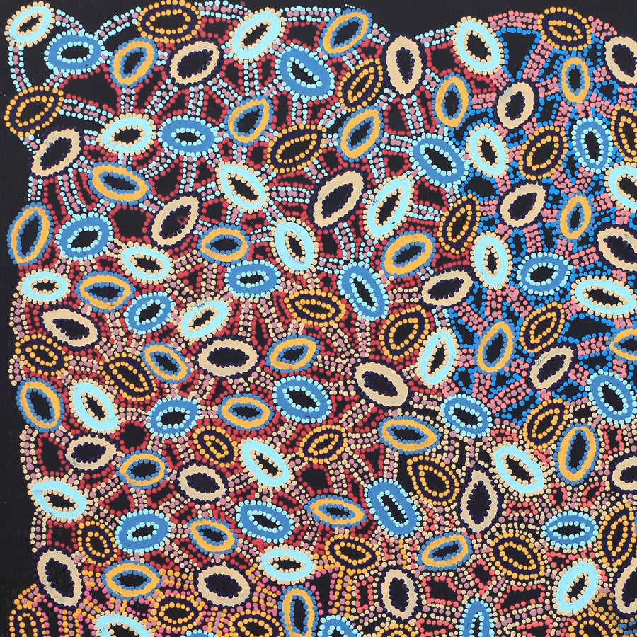 Aboriginal Artwork by Priscilla Nangala Robertson, Ngapa Jukurrpa (Water Dreaming) - Puyurru, 91x91cm