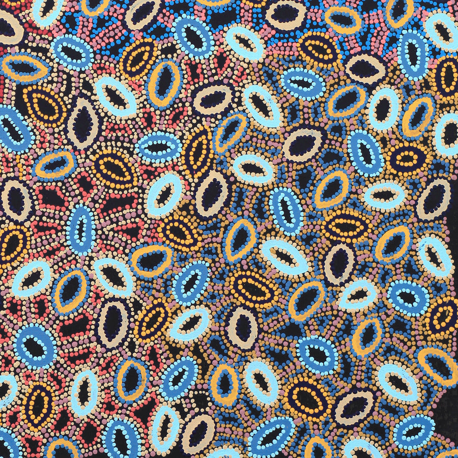 Aboriginal Artwork by Priscilla Nangala Robertson, Ngapa Jukurrpa (Water Dreaming) - Puyurru, 91x91cm