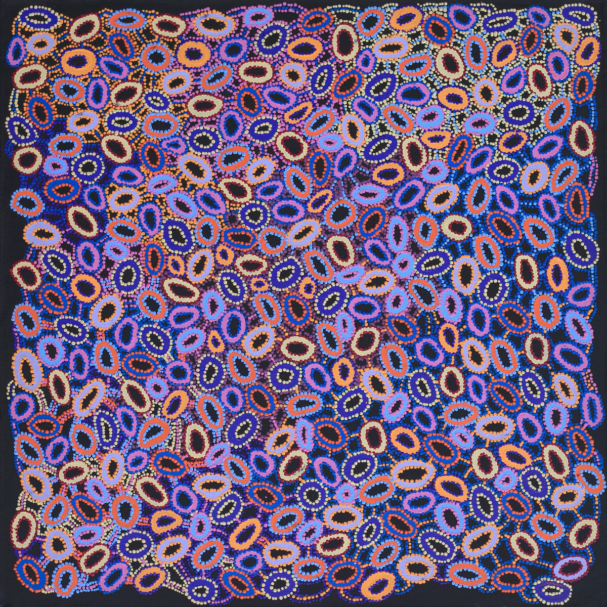 Aboriginal Art by Priscilla Nangala Robertson,  Ngapa Jukurrpa (Water Dreaming) - Puyurru, 91x91cm - ART ARK®