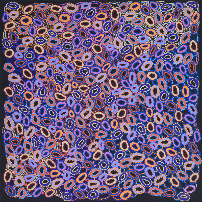 Aboriginal Artwork by Priscilla Nangala Robertson, Ngapa Jukurrpa (Water Dreaming) - Puyurru, 91x91cm