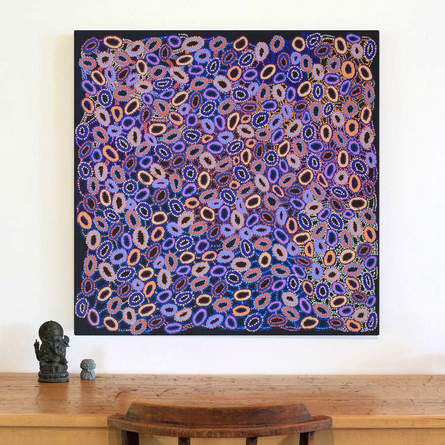 Aboriginal Artwork by Priscilla Nangala Robertson, Ngapa Jukurrpa (Water Dreaming) - Puyurru, 91x91cm