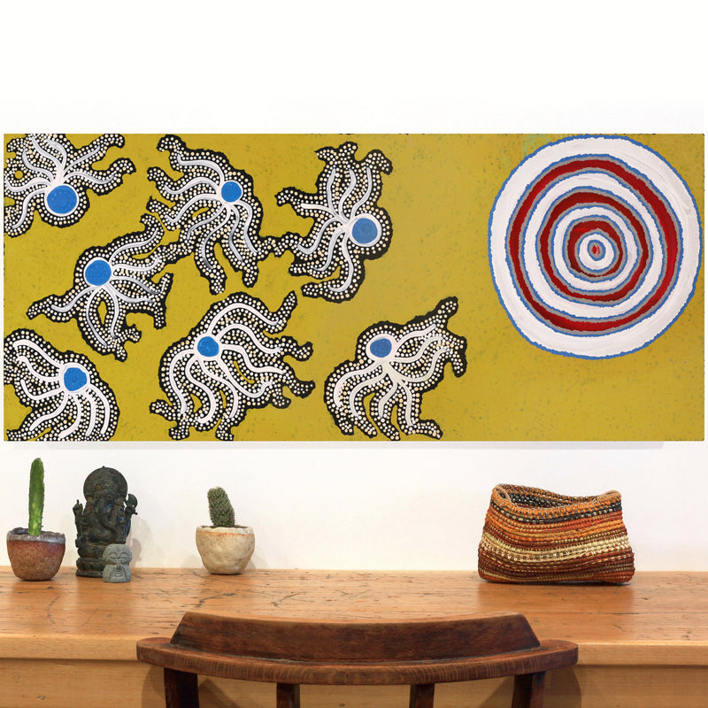 Aboriginal Artwork by Prudence Andy, Seven Sisters, 105x45cm