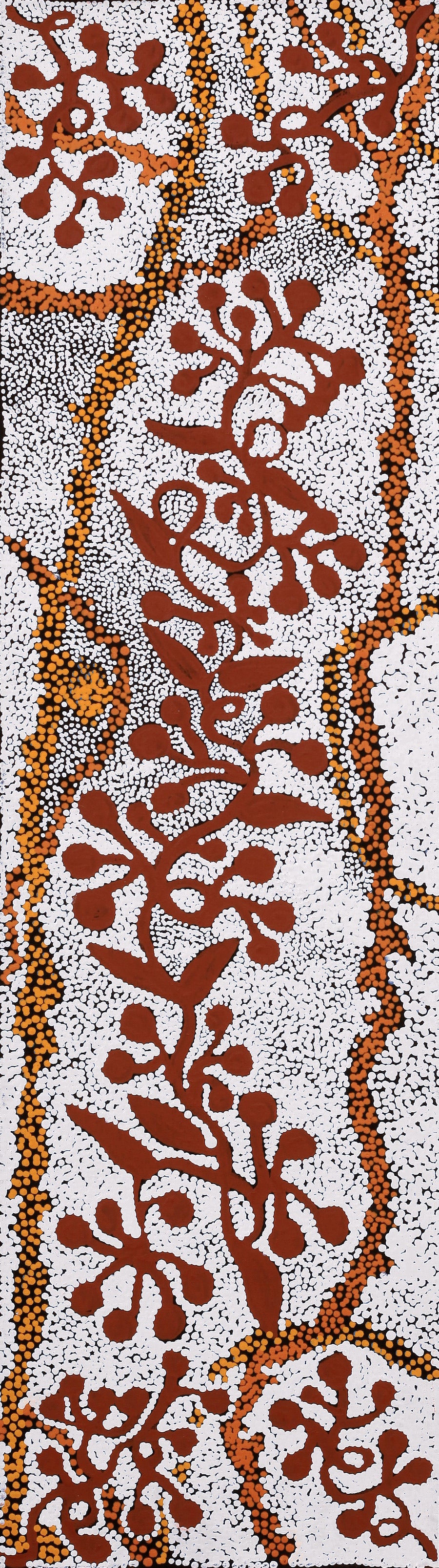 Aboriginal Artwork by Queenie Nungarrayi Stewart, Mukaki Jukurrpa (Wild Plum Dreaming), 107x30cm