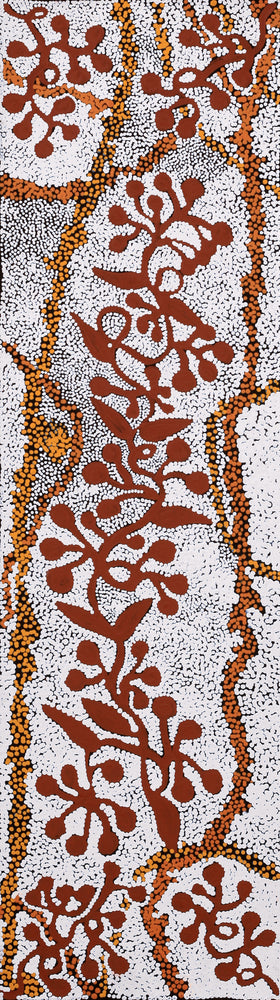 Aboriginal Artwork by Queenie Nungarrayi Stewart, Mukaki Jukurrpa (Wild Plum Dreaming), 107x30cm