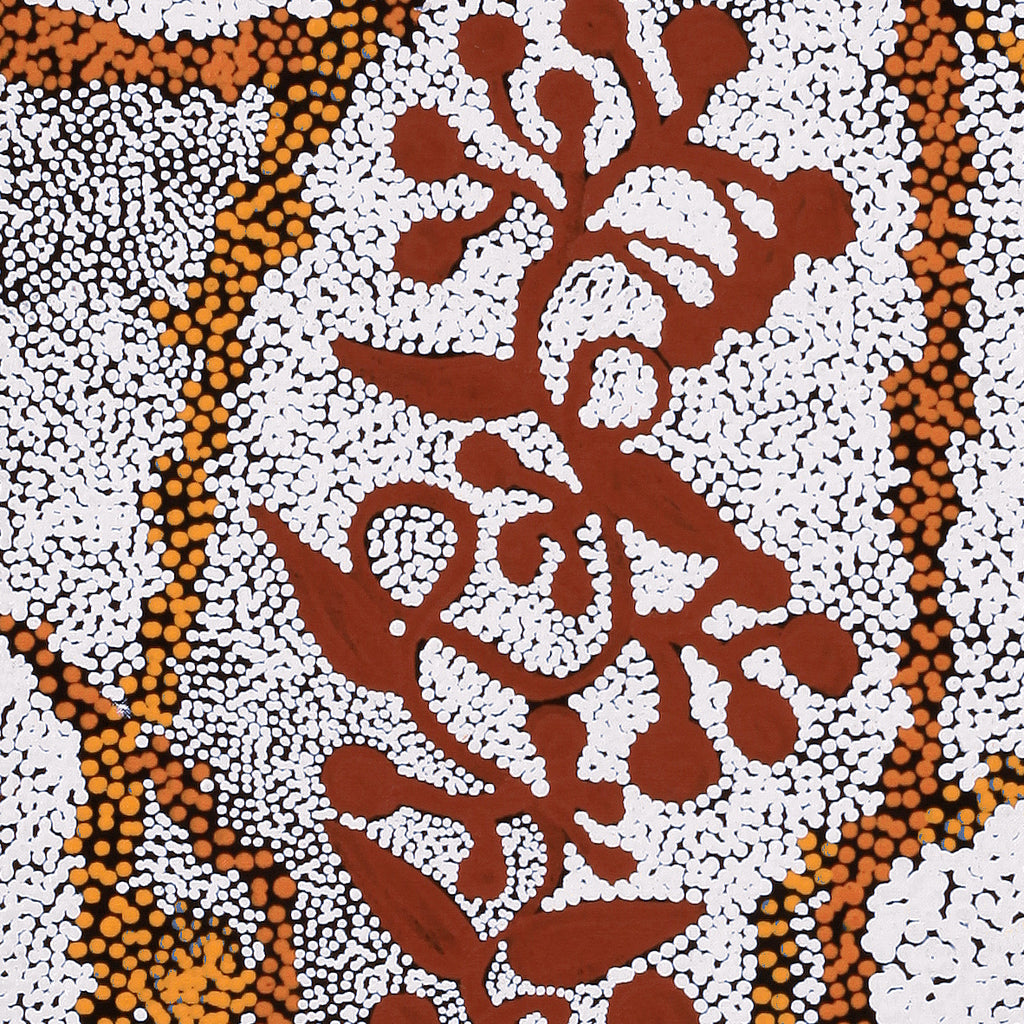 Aboriginal Artwork by Queenie Nungarrayi Stewart, Mukaki Jukurrpa (Wild Plum Dreaming), 107x30cm