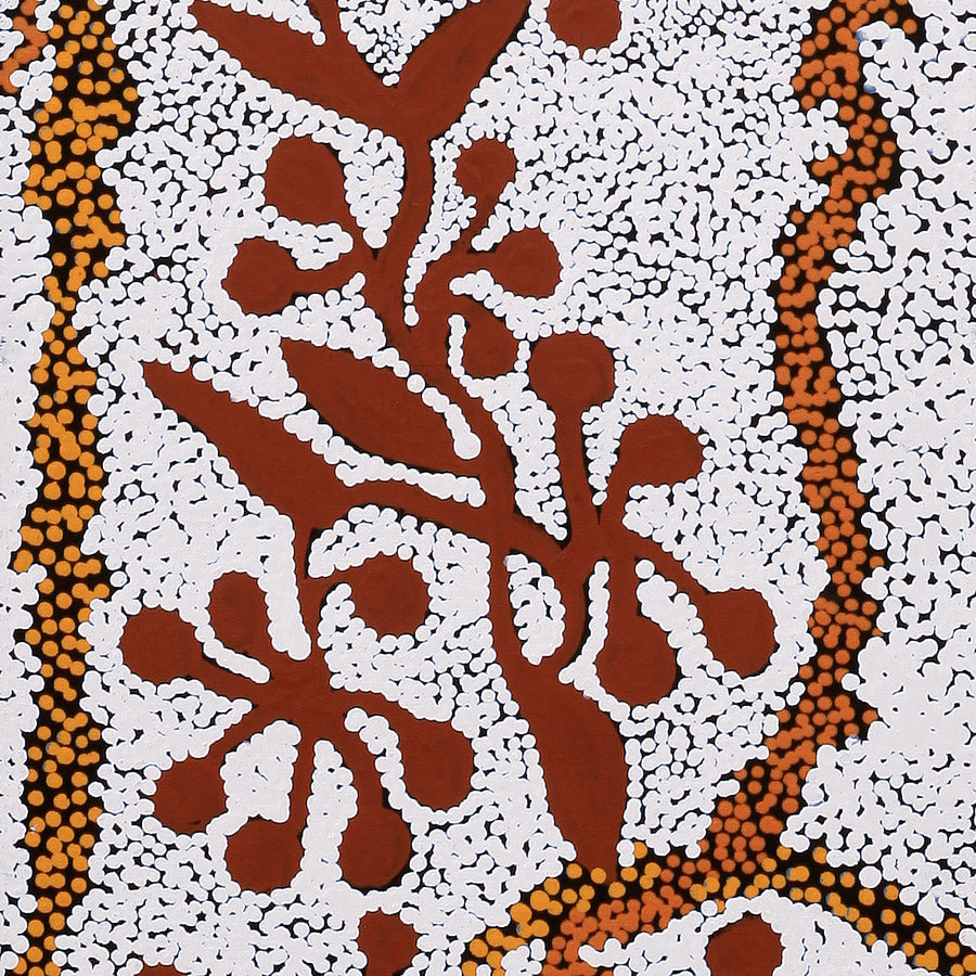 Aboriginal Artwork by Queenie Nungarrayi Stewart, Mukaki Jukurrpa (Wild Plum Dreaming), 107x30cm