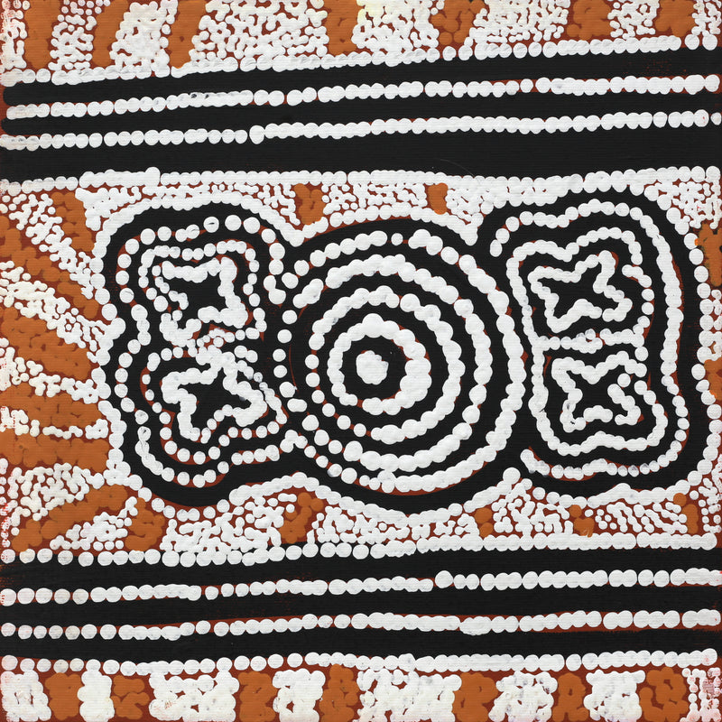 Aboriginal Artwork by Queenie Nungarrayi Stewart, Ngatijirri Jukurrpa (Budgerigar Dreaming), 30x30cm
