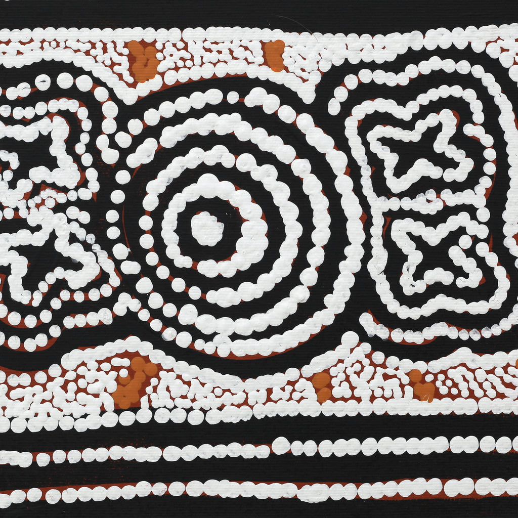 Aboriginal Artwork by Queenie Nungarrayi Stewart, Ngatijirri Jukurrpa (Budgerigar Dreaming), 30x30cm