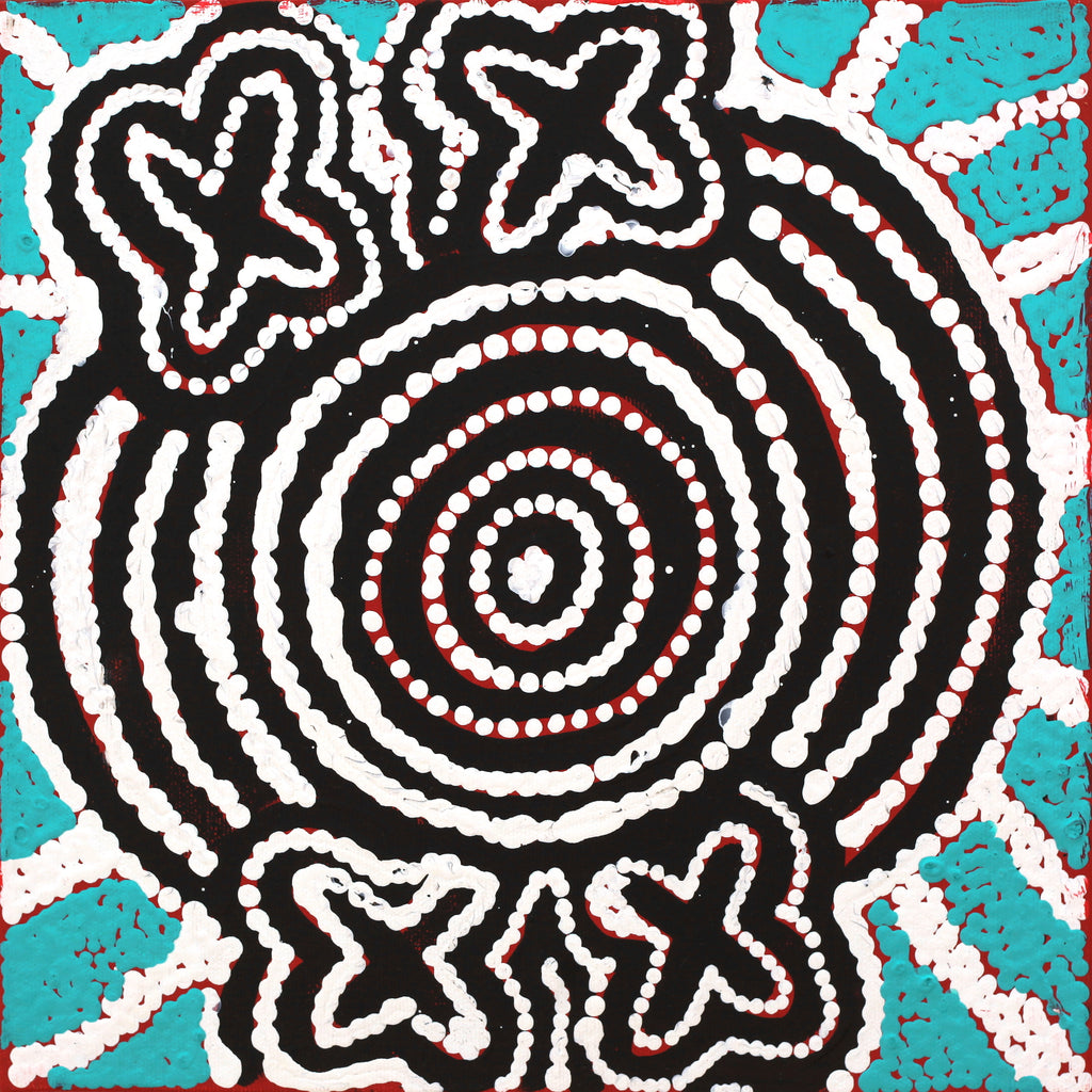 Aboriginal Artwork by Queenie Nungarrayi Stewart, Ngatijirri Jukurrpa (Budgerigar Dreaming), 30x30cm