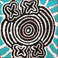 Aboriginal Artwork by Queenie Nungarrayi Stewart, Ngatijirri Jukurrpa (Budgerigar Dreaming), 30x30cm