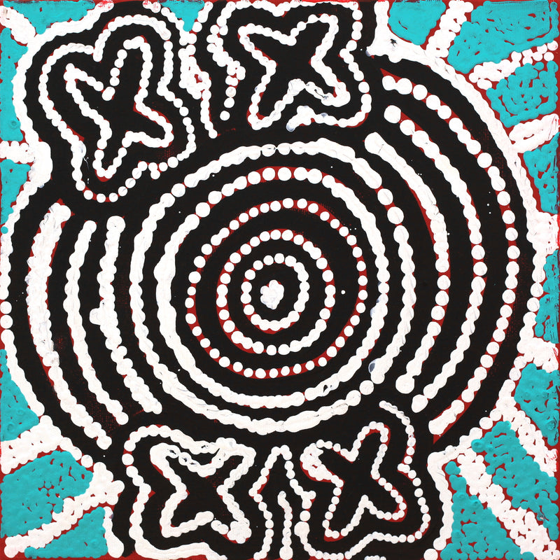 Aboriginal Artwork by Queenie Nungarrayi Stewart, Ngatijirri Jukurrpa (Budgerigar Dreaming), 30x30cm