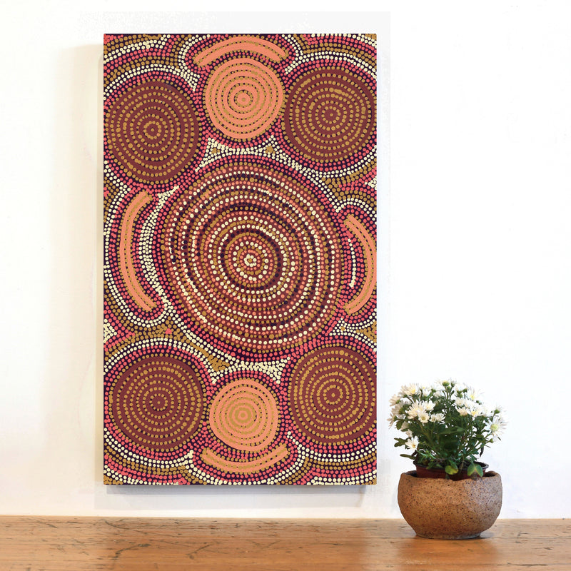 Aboriginal Artwork by Queenie Nungarrayi Stewart, Karnta Jukurrpa (Womens Dreaming), 76x46cm