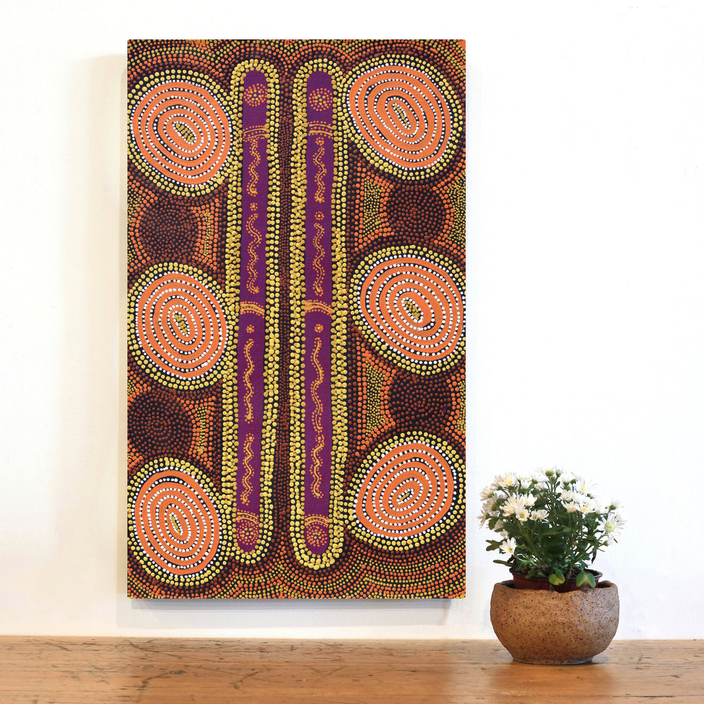 Aboriginal Artwork by Queenie Nungarrayi Stewart, Karnta Jukurrpa (Womens Dreaming), 76x46cm