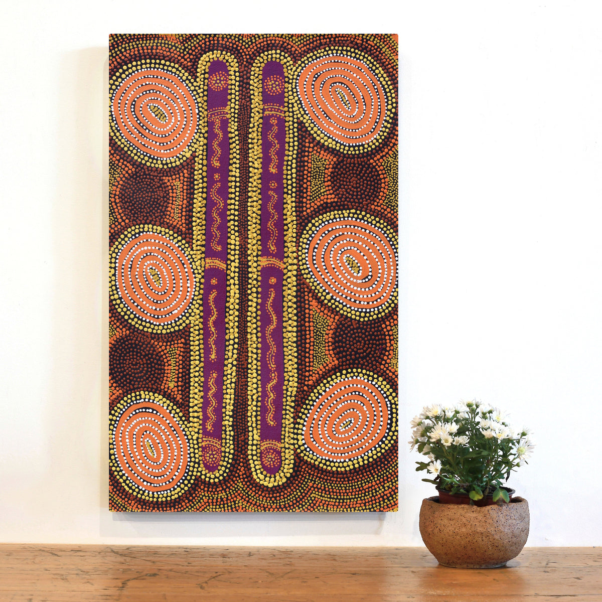 Aboriginal Artwork by Queenie Nungarrayi Stewart, Karnta Jukurrpa (Womens Dreaming), 76x46cm